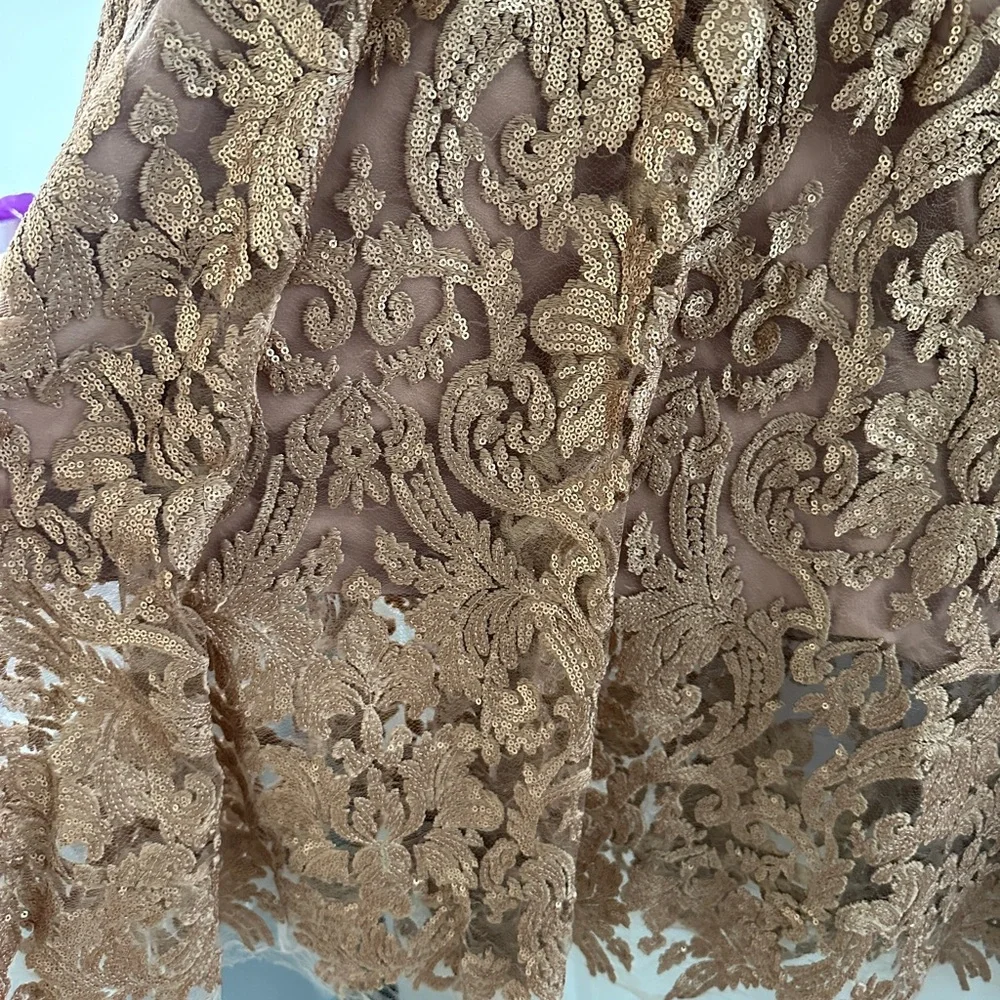 Dress the Population Blair Sequin gold  nude lace midi dress L - Picture 7 of 14